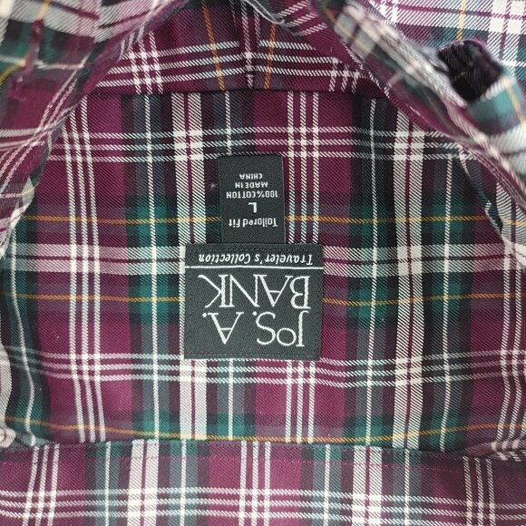 Jos A Bank Traveler's Collection Tailor Fit Multicolor Plaid Men's Shirt Size L - Picture 2 of 10
